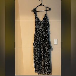 Astr Black Floral Ruffle-Strap Maxi Dress